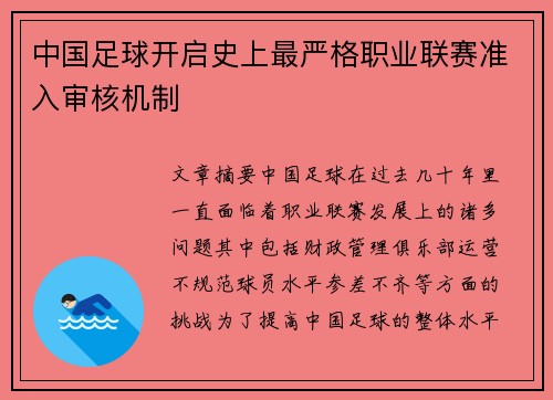 中国足球开启史上最严格职业联赛准入审核机制